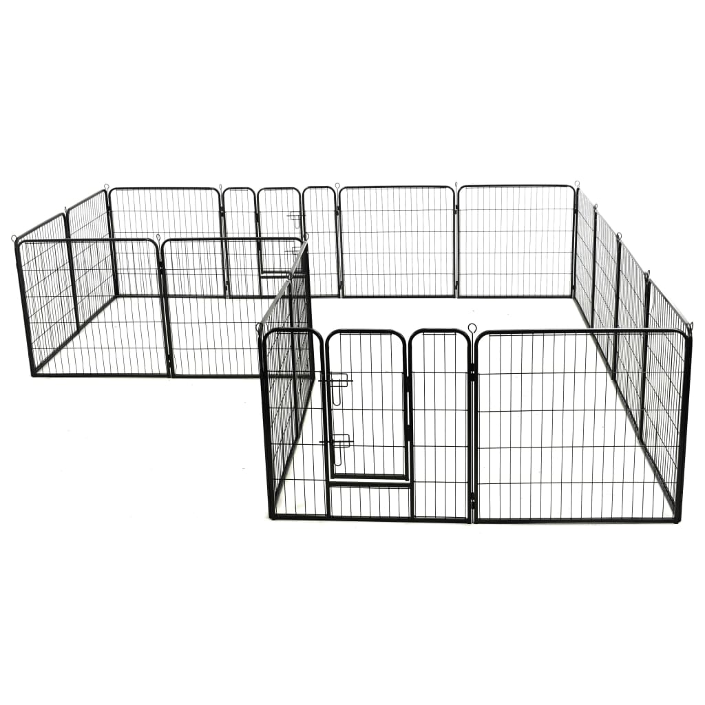 vidaXL Hunde-Laufstall 16 Panels Stahl 80x80 cm Schwarz