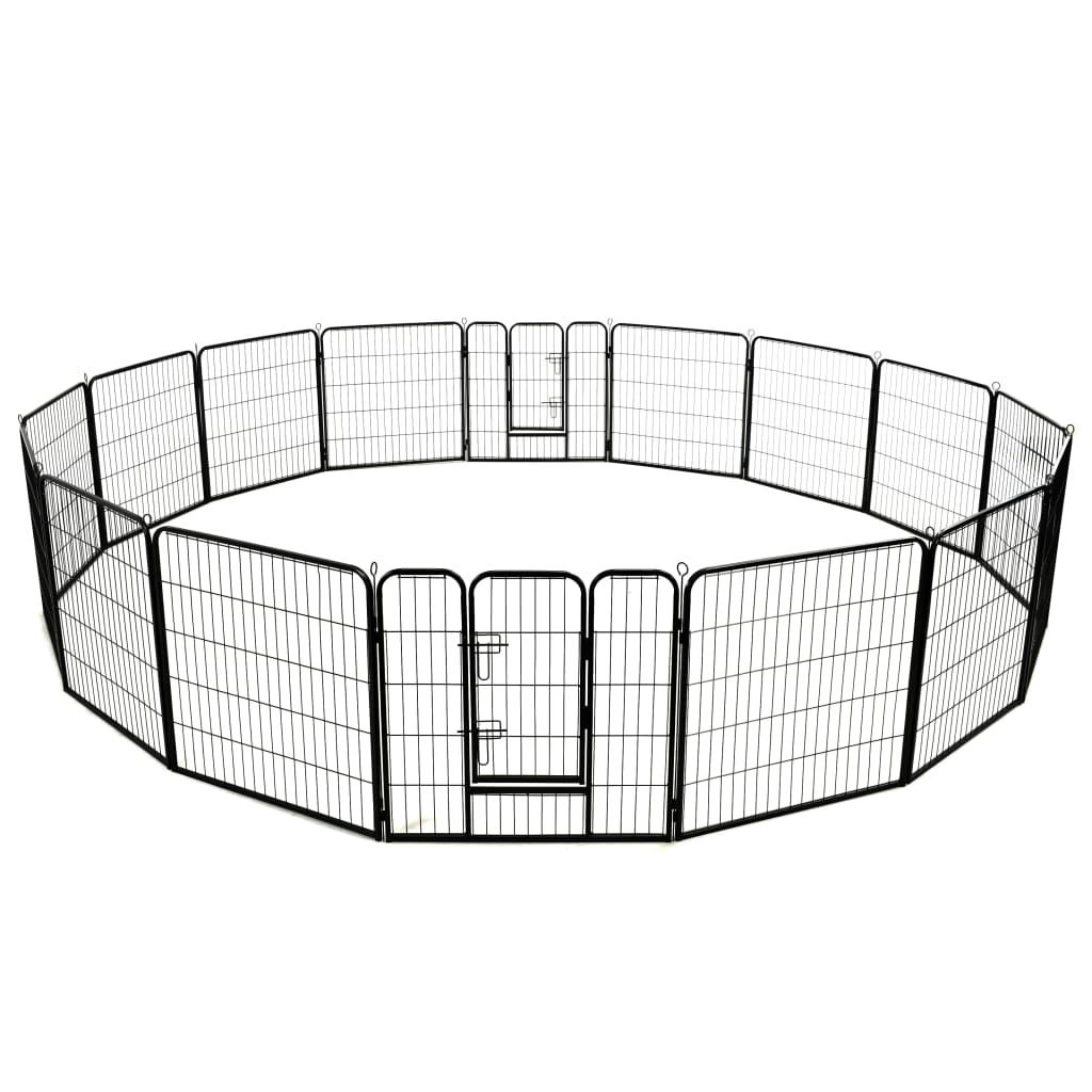 vidaXL Hunde-Laufstall 16 Panels Stahl 80x80 cm Schwarz