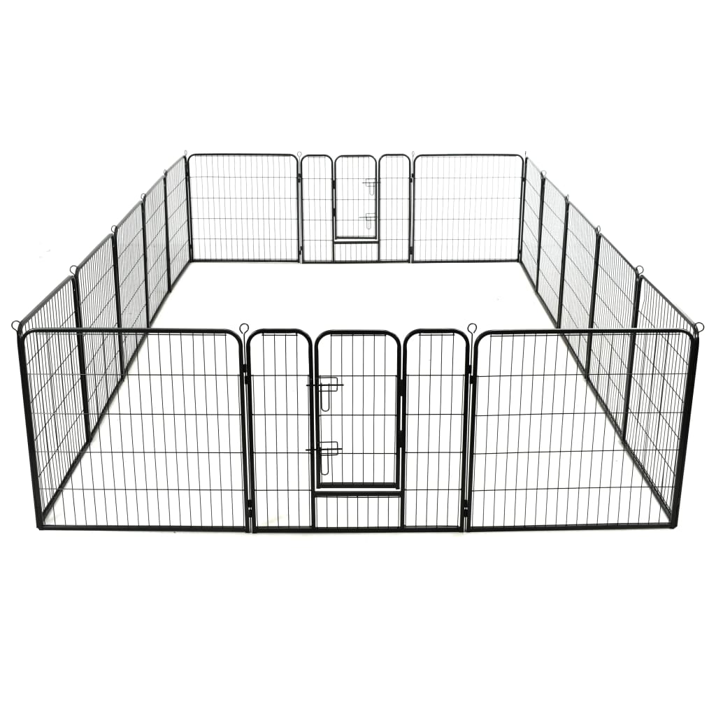 vidaXL Hunde-Laufstall 16 Panels Stahl 80x80 cm Schwarz