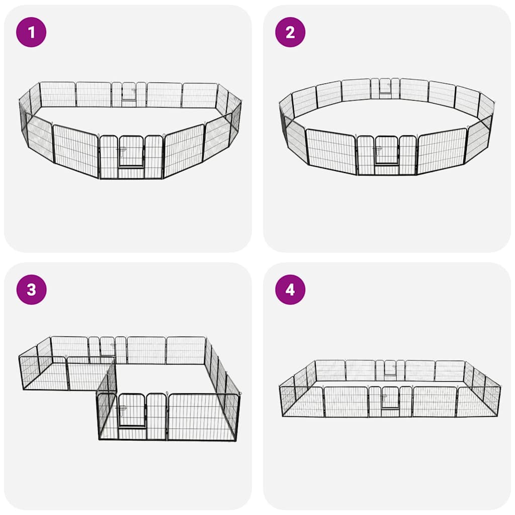 vidaXL Hunde-Laufstall 16 Paneele Stahl 60x80 cm Schwarz