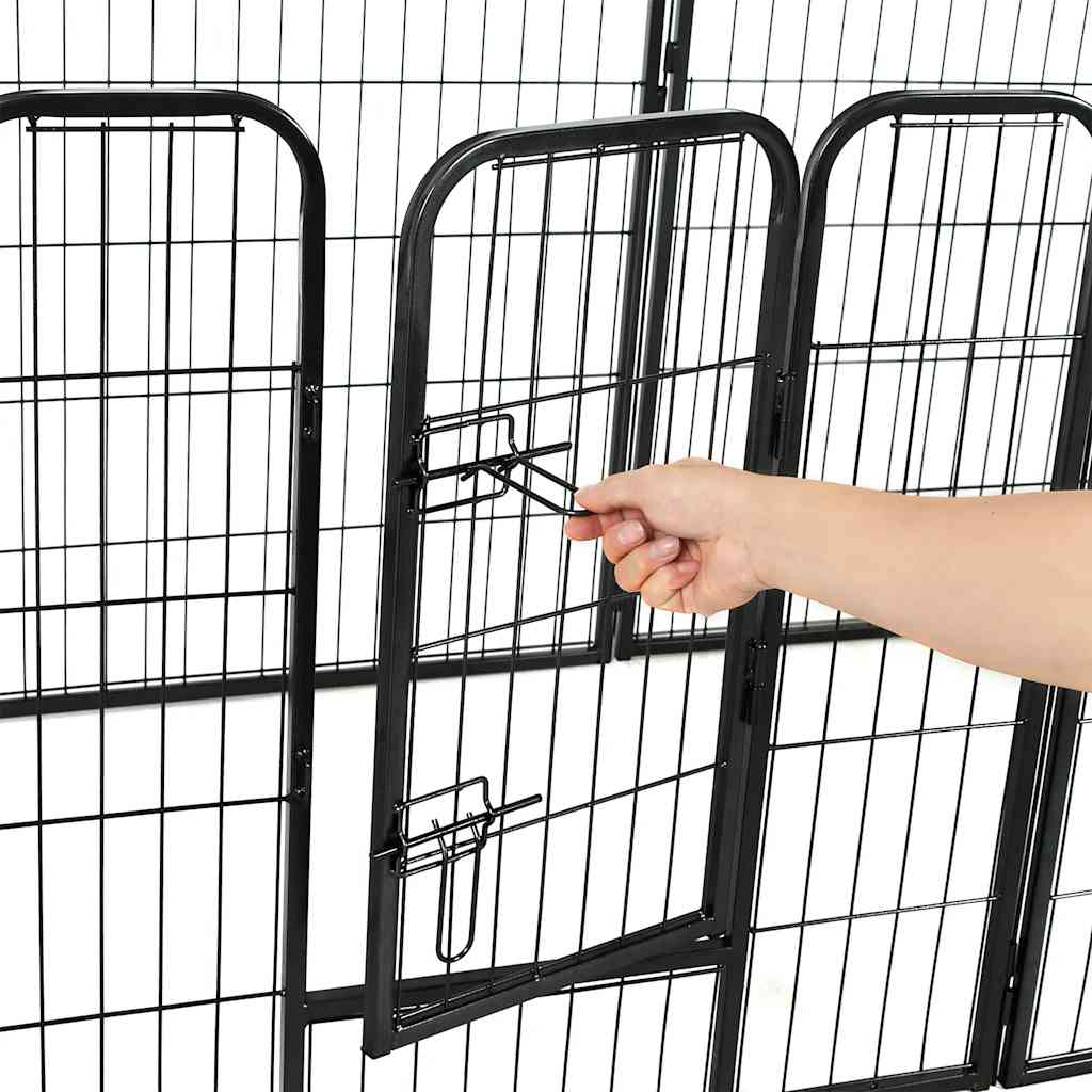 vidaXL Hunde-Laufstall 16 Paneele Stahl 60x80 cm Schwarz