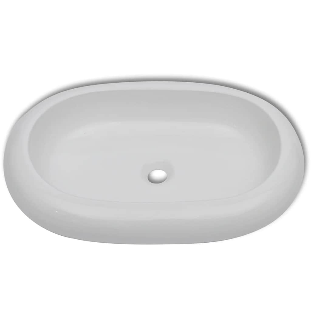 vidaXL Bad-Waschbecken mit Mischbatterie Keramik Oval Weiß