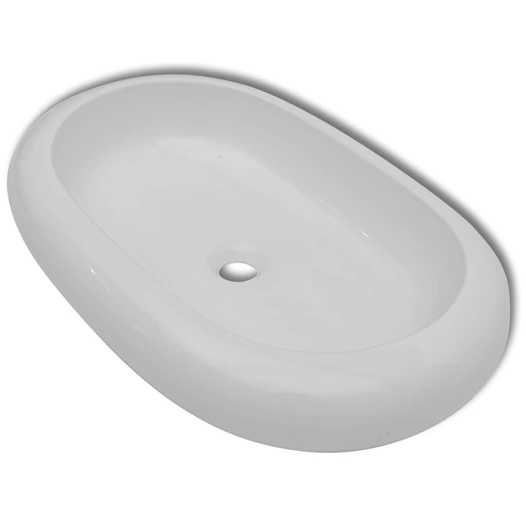 vidaXL Bad-Waschbecken mit Mischbatterie Keramik Oval Weiß