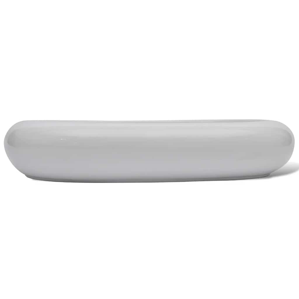vidaXL Bad-Waschbecken mit Mischbatterie Keramik Oval Weiß