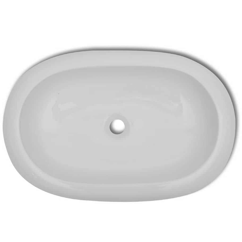 vidaXL Bad-Waschbecken mit Mischbatterie Keramik Oval Weiß