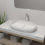 vidaXL Bad-Waschbecken mit Mischbatterie Keramik Oval Weiß