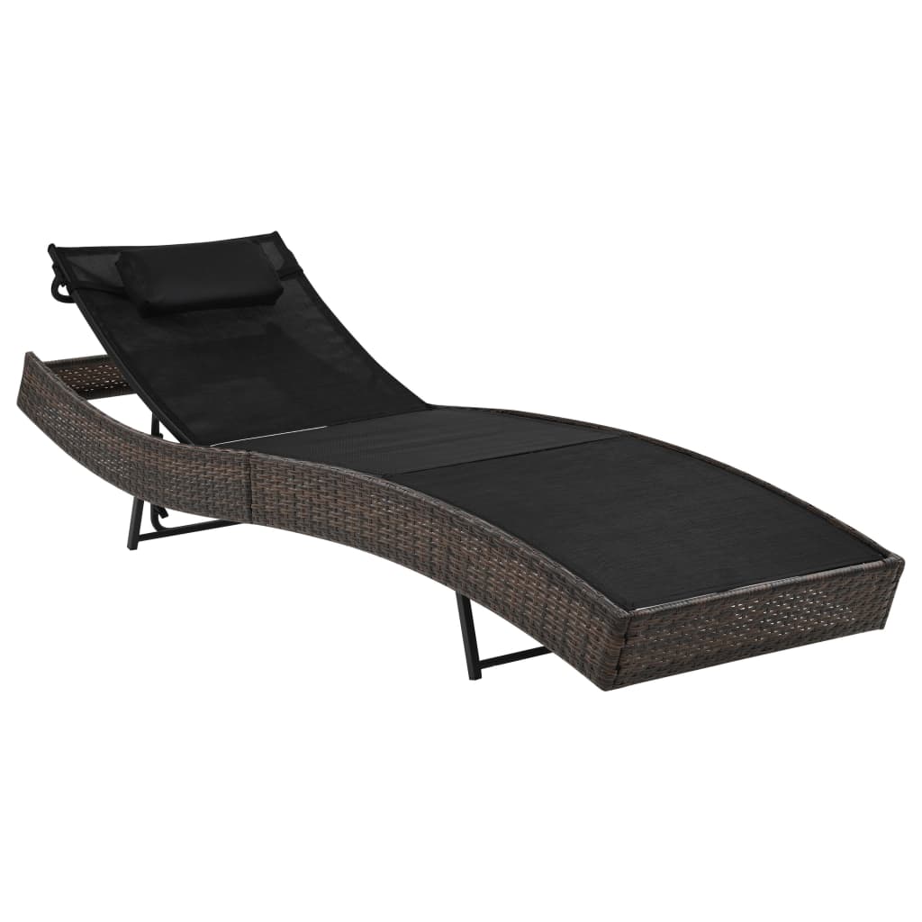 vidaXL Sonnenliege mit Kissen Poly Rattan Braun