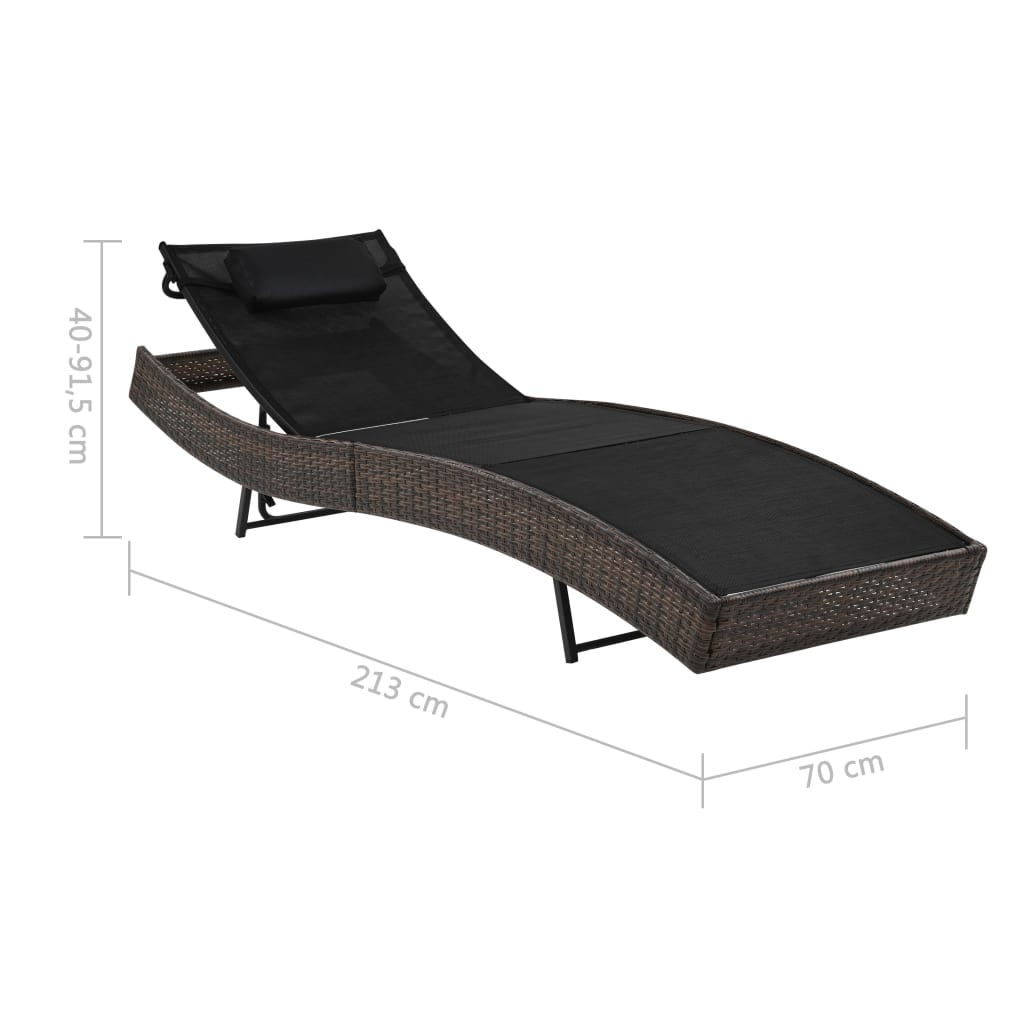 vidaXL Sonnenliege mit Kissen Poly Rattan Braun
