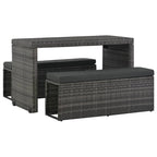 vidaXL 3-tlg. Garten-Essgruppe mit Kissen Poly Rattan Grau