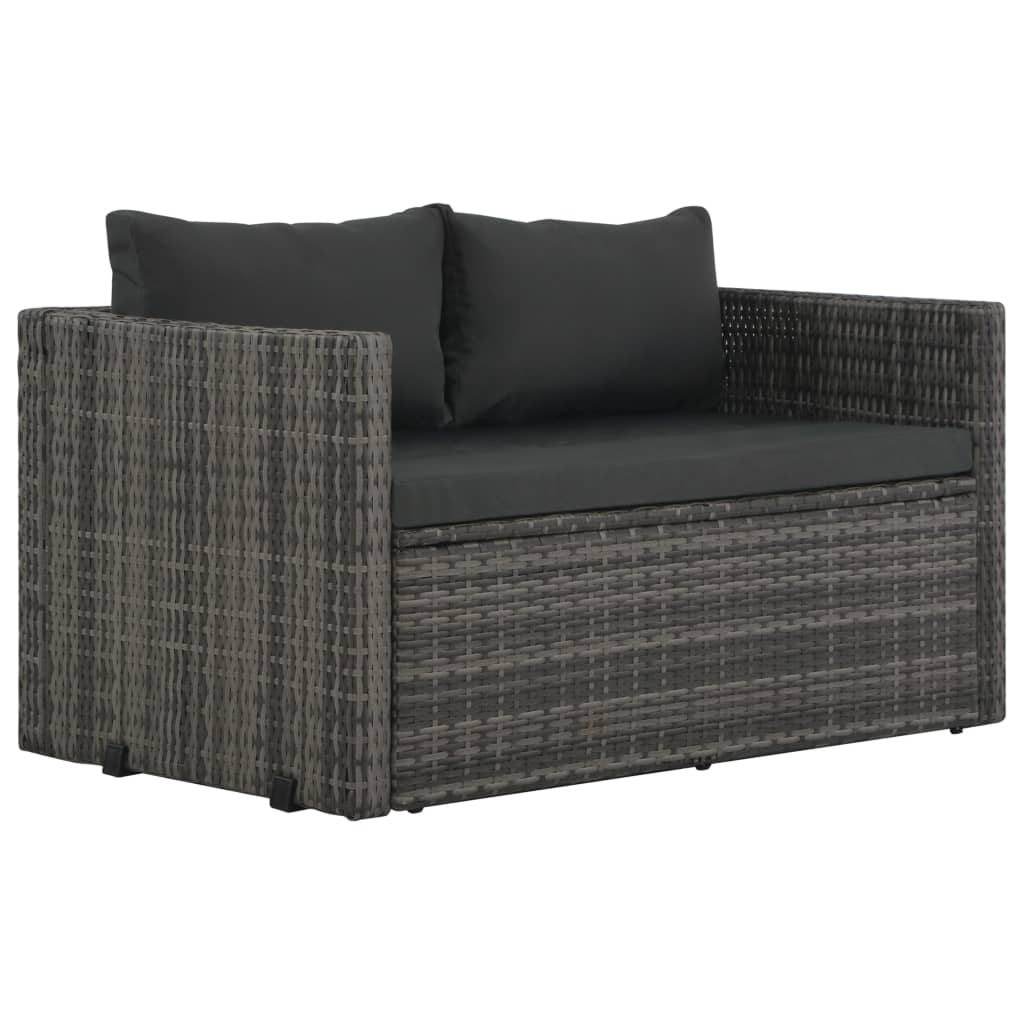 vidaXL 3-tlg. Garten-Essgruppe mit Kissen Poly Rattan Grau