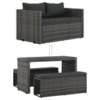 vidaXL 3-tlg. Garten-Essgruppe mit Kissen Poly Rattan Grau