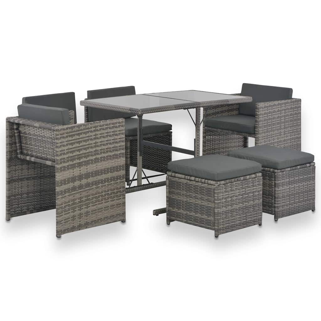 vidaXL 7-tlg. Garten-Essgruppe mit Kissen Poly Rattan Grau
