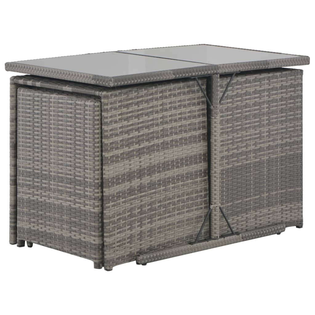 vidaXL 7-tlg. Garten-Essgruppe mit Kissen Poly Rattan Grau
