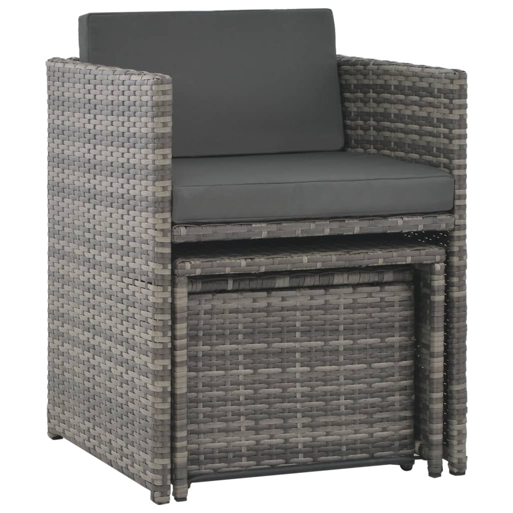 vidaXL 7-tlg. Garten-Essgruppe mit Kissen Poly Rattan Grau