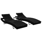 vidaXL Sonnenliegen 2 Stk. mit Tisch Poly Rattan und Textilene Schwarz