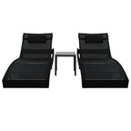 vidaXL Sonnenliegen 2 Stk. mit Tisch Poly Rattan und Textilene Schwarz