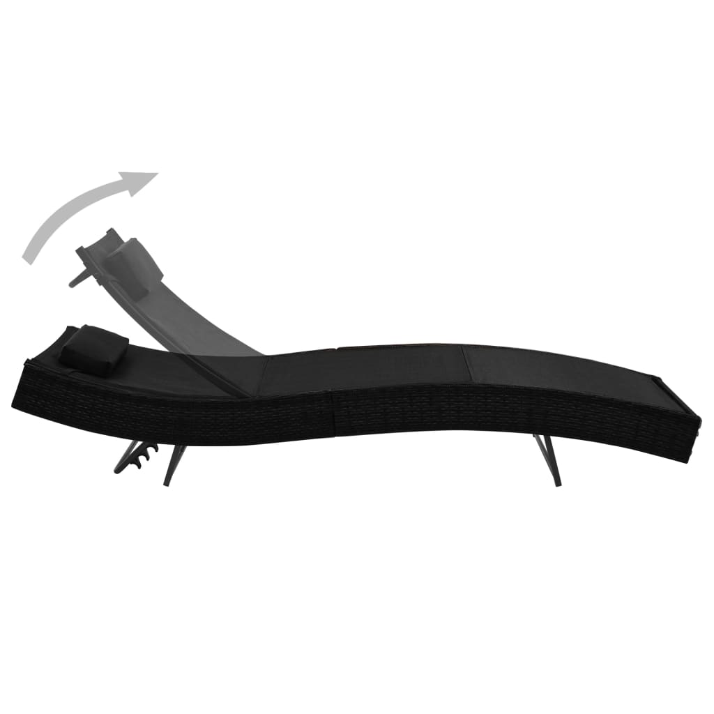 vidaXL Sonnenliegen 2 Stk. mit Tisch Poly Rattan und Textilene Schwarz