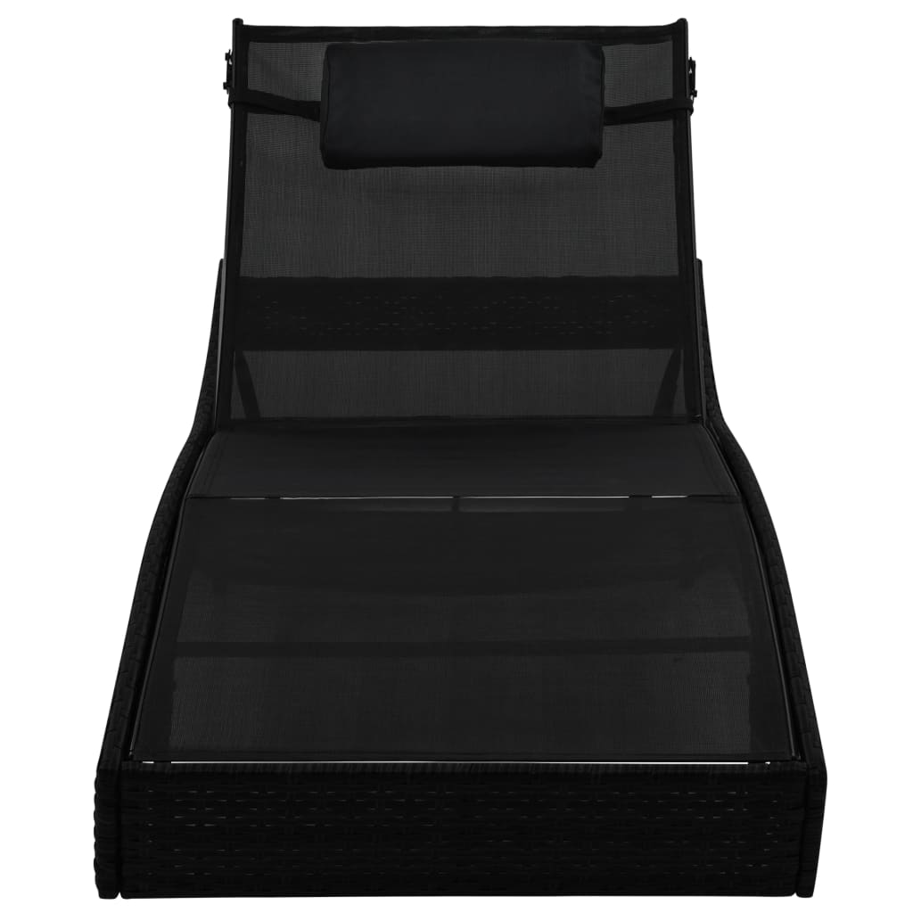 vidaXL Sonnenliegen 2 Stk. mit Tisch Poly Rattan und Textilene Schwarz