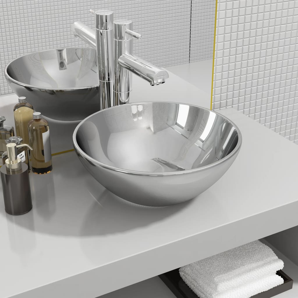 vidaXL Waschbecken 71 x 38 x 13,5 cm Keramik Silbern