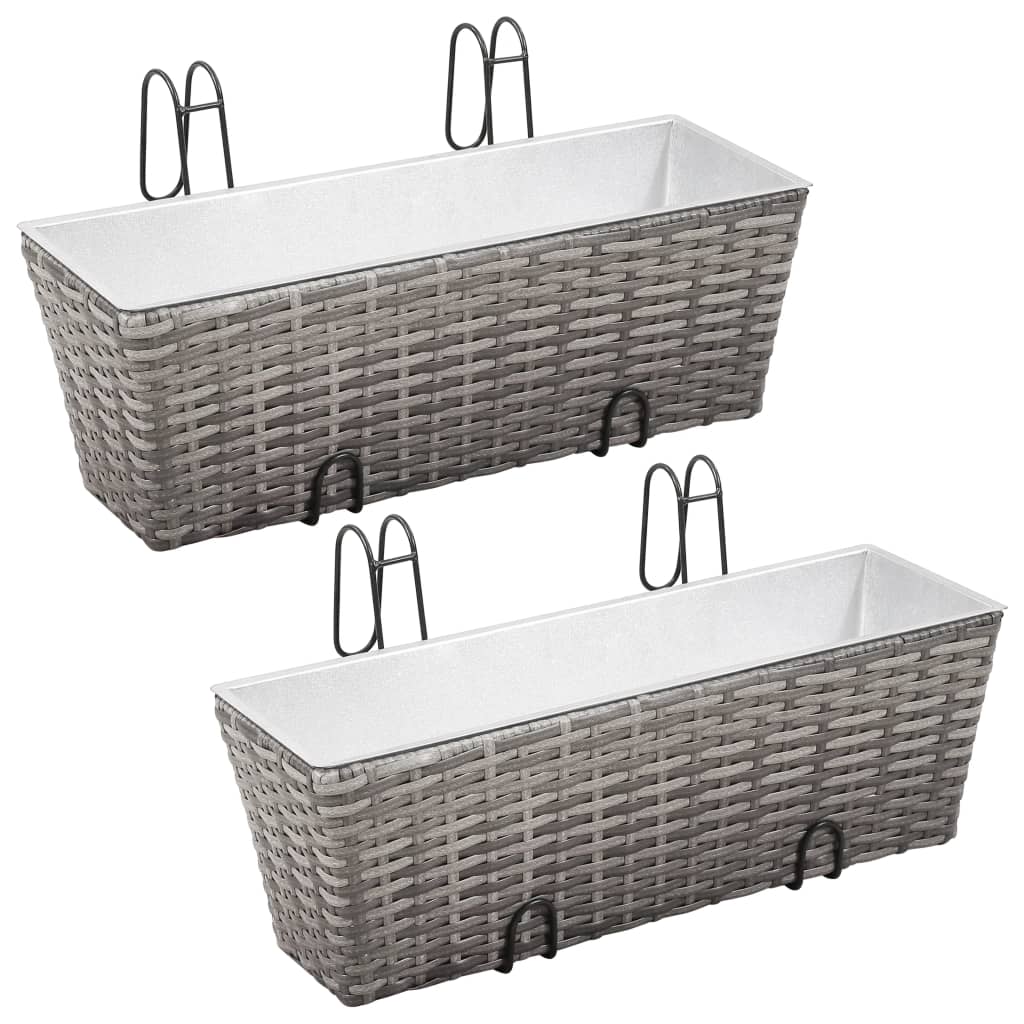 vidaXL Balkon-Hochbeet 2 Stk. 50 cm Grau Poly Rattan