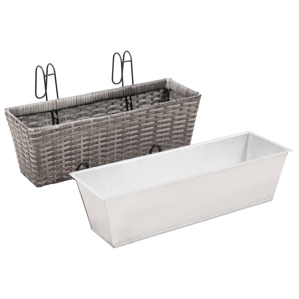 vidaXL Balkon-Hochbeet 2 Stk. 50 cm Grau Poly Rattan