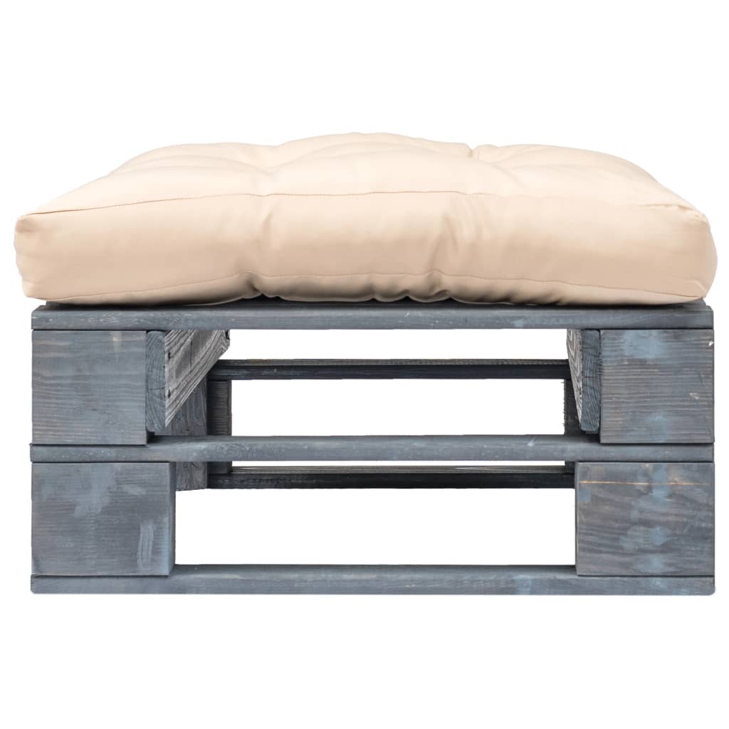 vidaXL Outdoor-Ottomane Paletten mit Kissen in Sandfarben Holz Grau