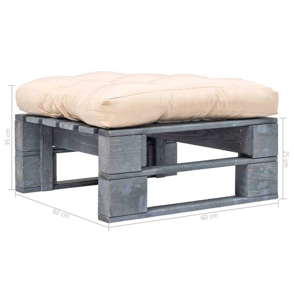 vidaXL Outdoor-Ottomane Paletten mit Kissen in Sandfarben Holz Grau