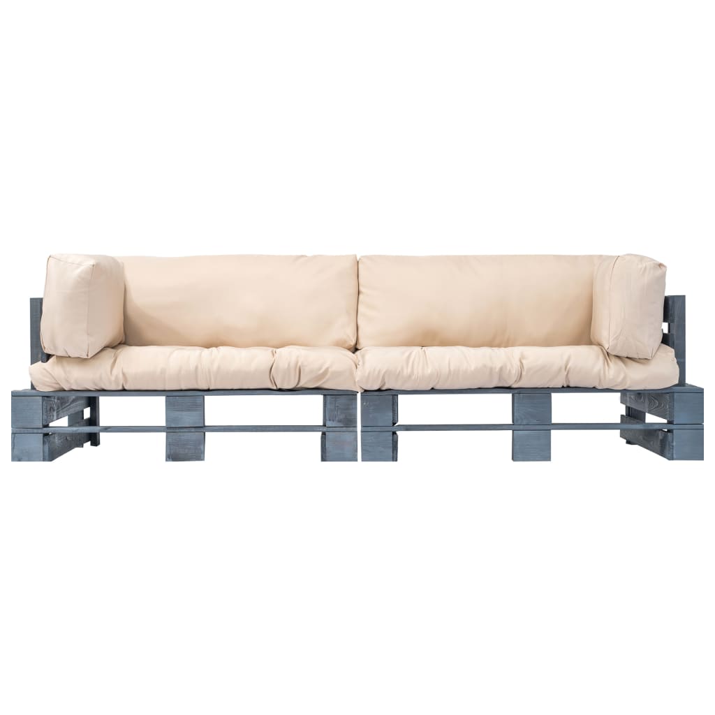 vidaXL 2-tlg. Outdoor-Sofa-Set Paletten Kissen Sandfarben Kiefernholz