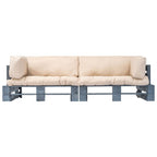 vidaXL 2-tlg. Outdoor-Sofa-Set Paletten Kissen Sandfarben Kiefernholz