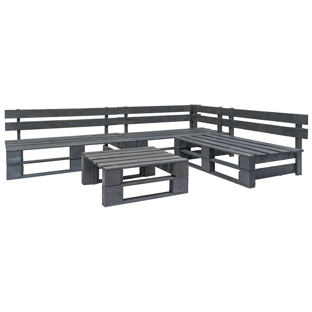 vidaXL 4-tlg. Outdoor-Lounge-Set Paletten mit Kissen in Grau Holz