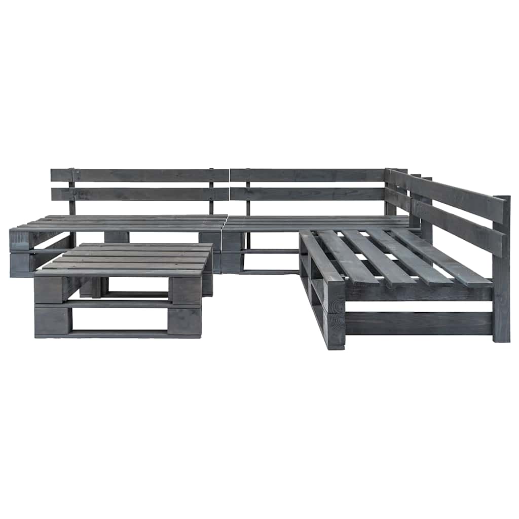vidaXL 4-tlg. Outdoor-Lounge-Set Paletten mit Kissen in Grau Holz