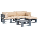 vidaXL 4-tlg. Outdoor-Lounge-Set Paletten Kissen in Sandfarben Holz