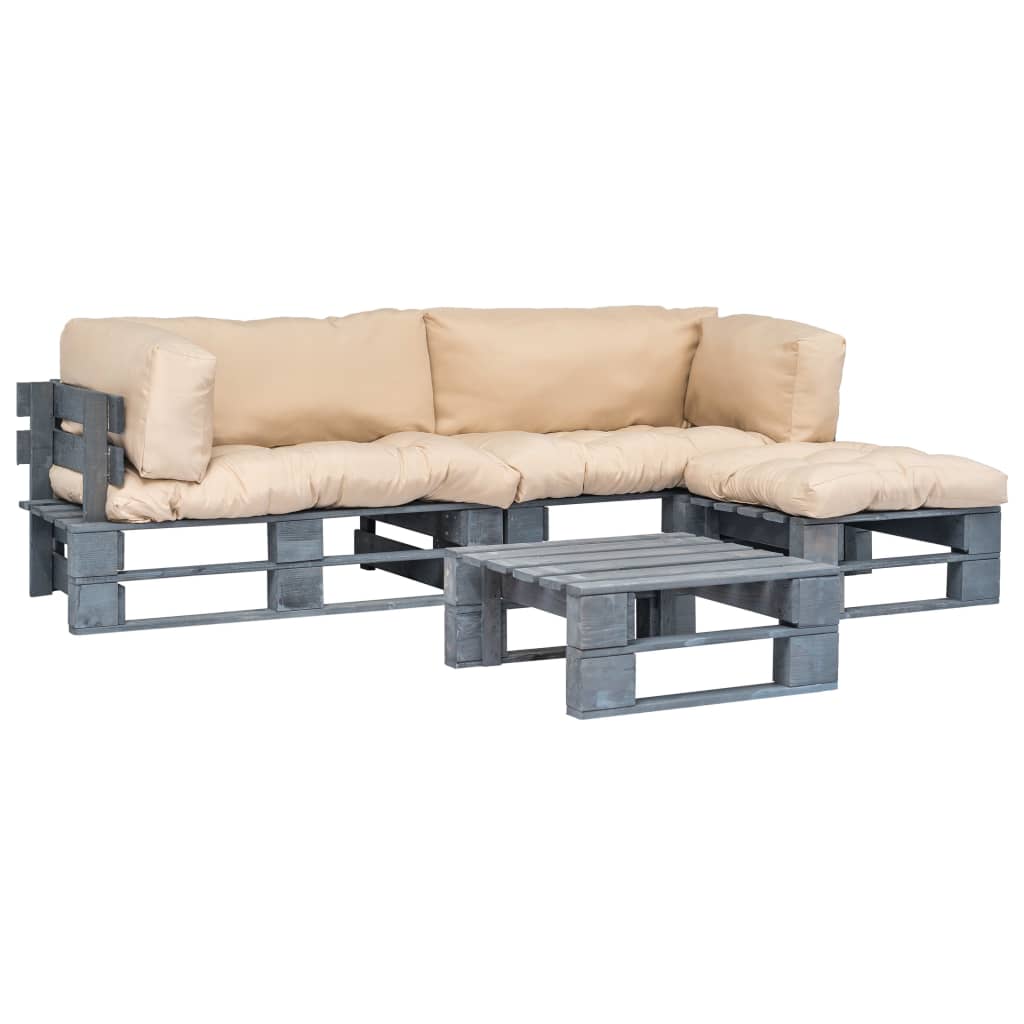 vidaXL 4-tlg. Outdoor-Lounge-Set Paletten Kissen in Sandfarben Holz