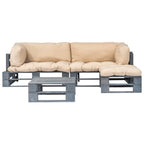 vidaXL 4-tlg. Outdoor-Lounge-Set Paletten Kissen in Sandfarben Holz