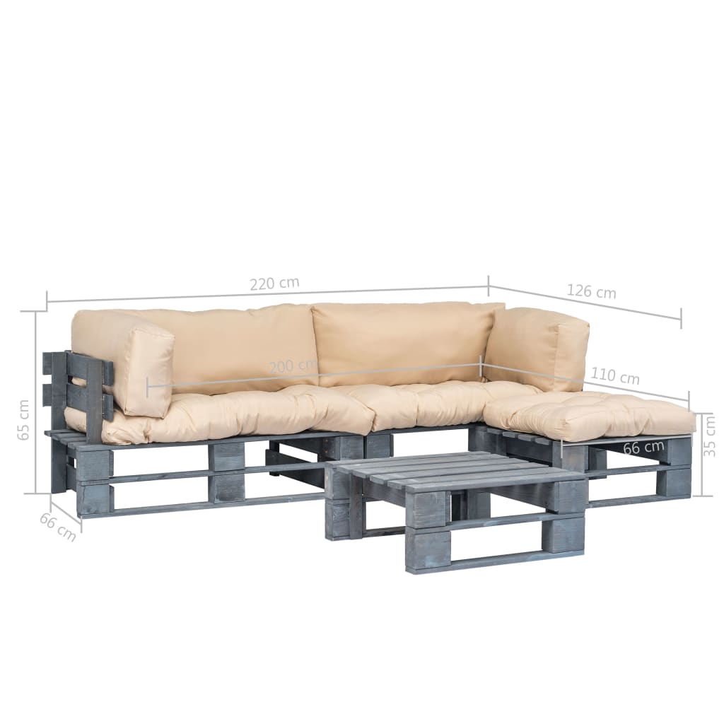 vidaXL 4-tlg. Outdoor-Lounge-Set Paletten Kissen in Sandfarben Holz