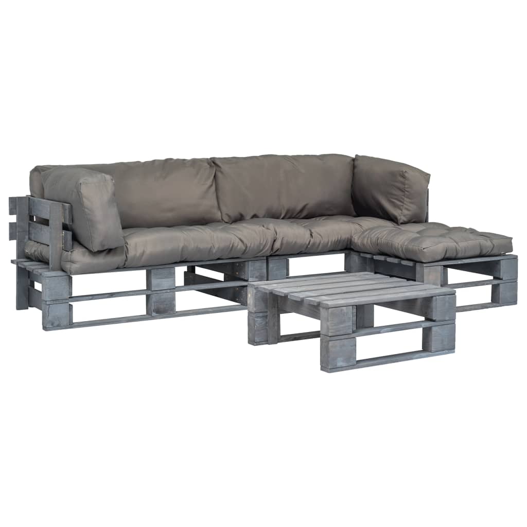 vidaXL 4-tlg. Outdoor-Lounge-Set Paletten mit Kissen in Grau Holz