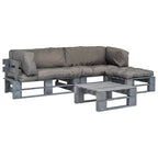 vidaXL 4-tlg. Outdoor-Lounge-Set Paletten mit Kissen in Grau Holz