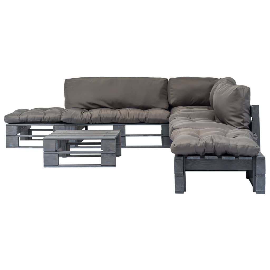 vidaXL 6-tlg. Outdoor-Lounge-Set Paletten mit Kissen in Grau Holz