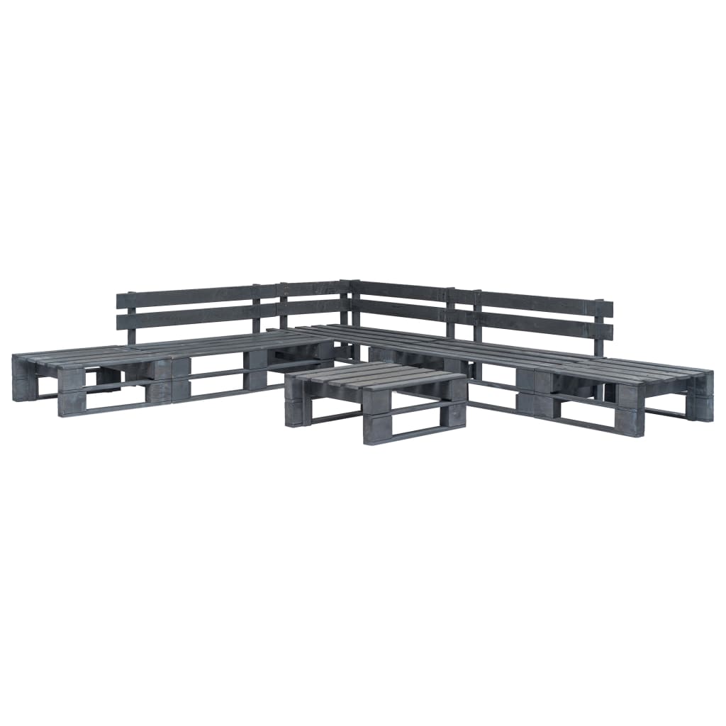 vidaXL 6-tlg. Outdoor-Lounge-Set Paletten mit Kissen in Grau Holz