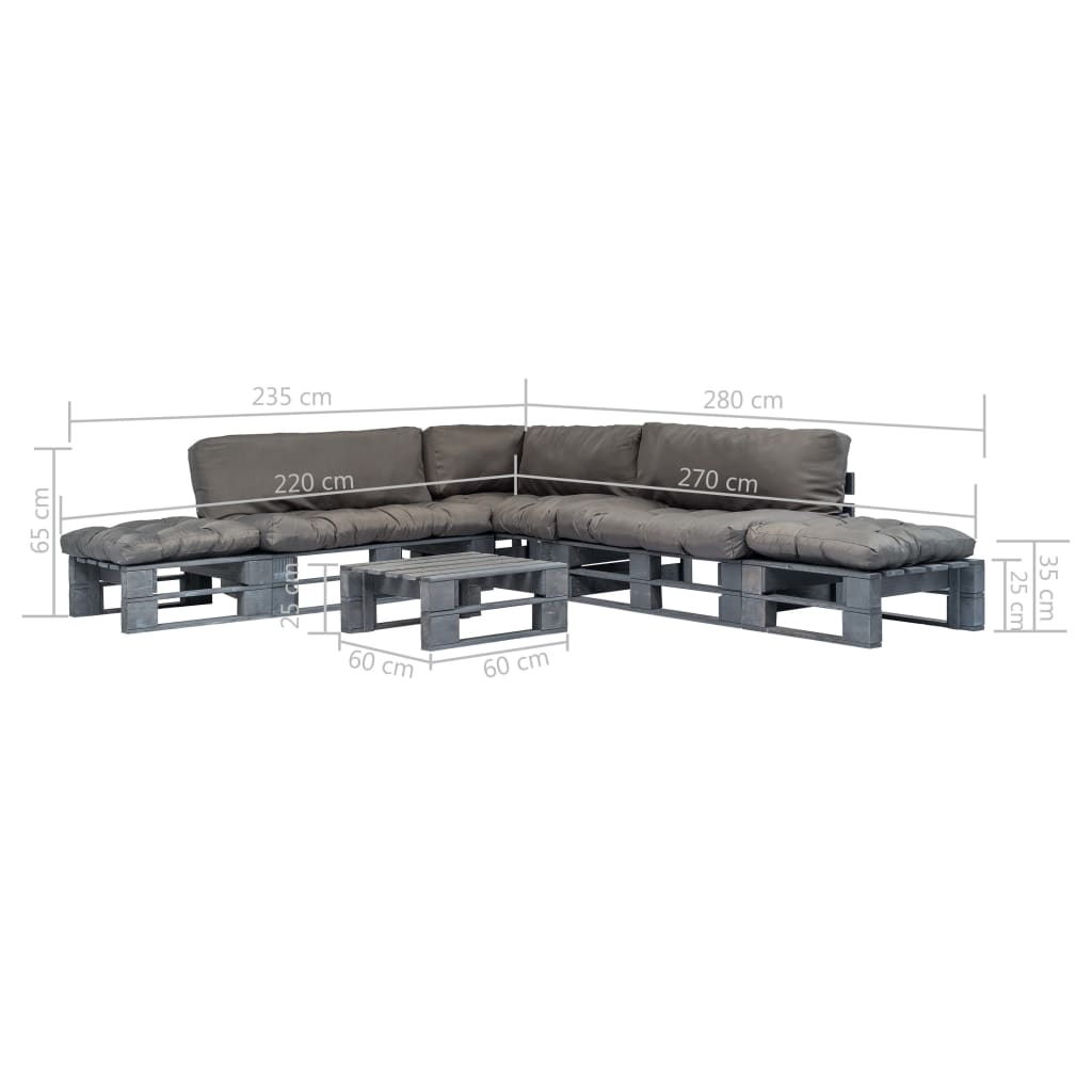 vidaXL 6-tlg. Outdoor-Lounge-Set Paletten mit Kissen in Grau Holz