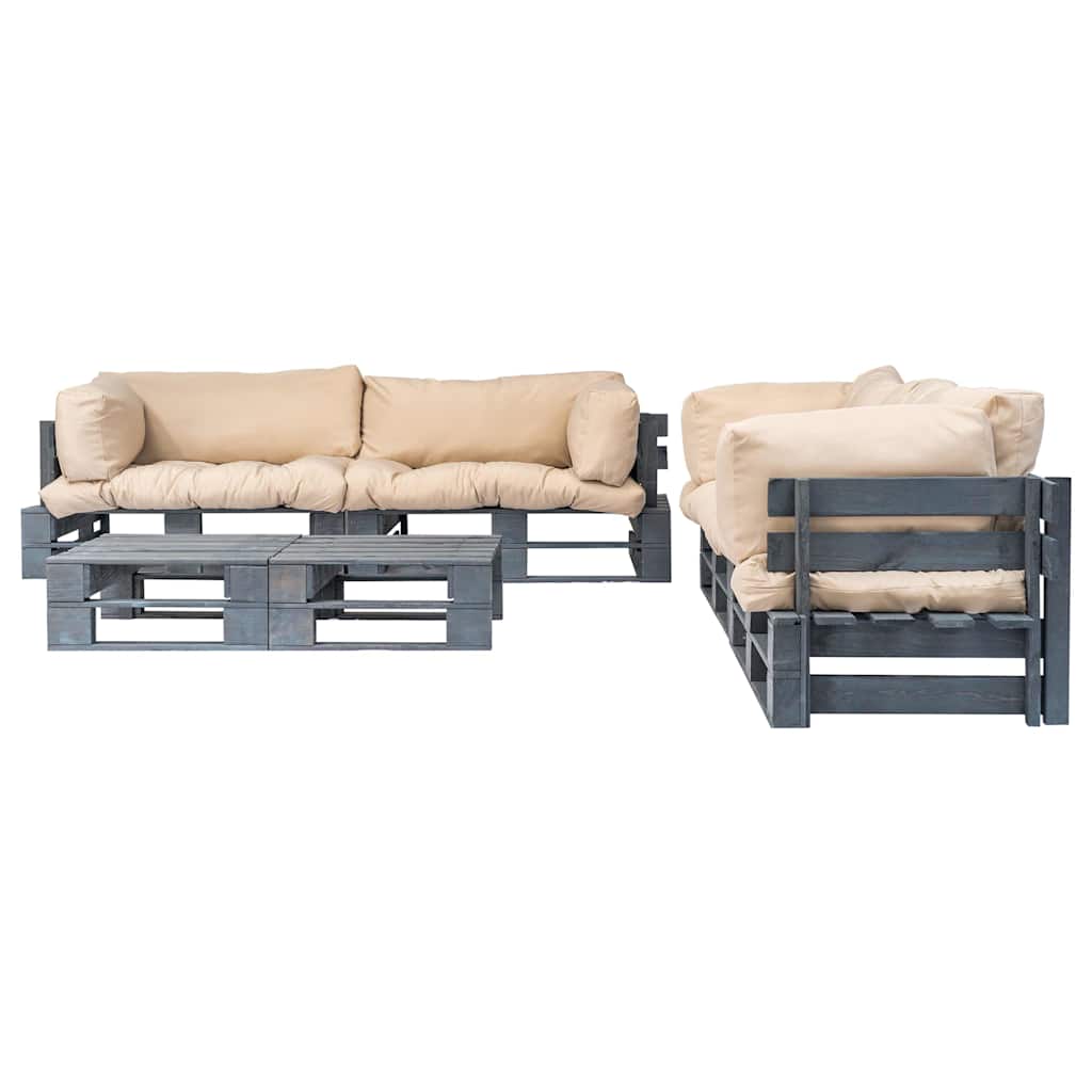 vidaXL 6-tlg. Outdoor-Lounge-Set Paletten Kissen in Sandfarben Holz