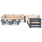 vidaXL 6-tlg. Outdoor-Lounge-Set Paletten Kissen in Sandfarben Holz