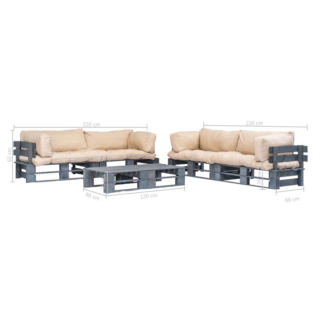 vidaXL 6-tlg. Outdoor-Lounge-Set Paletten Kissen in Sandfarben Holz