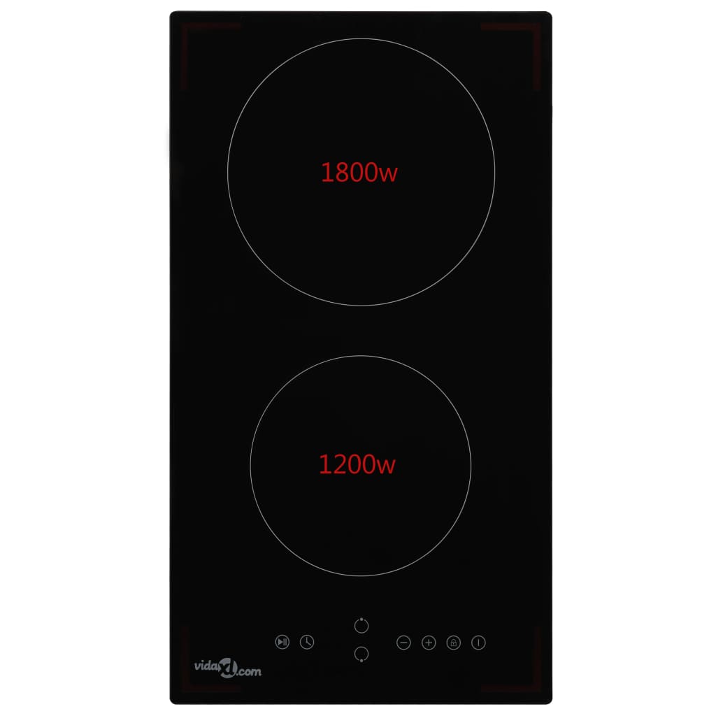 vidaXL Glaskeramik-Kochfeld mit 2 Platten Touch Control 3000 W
