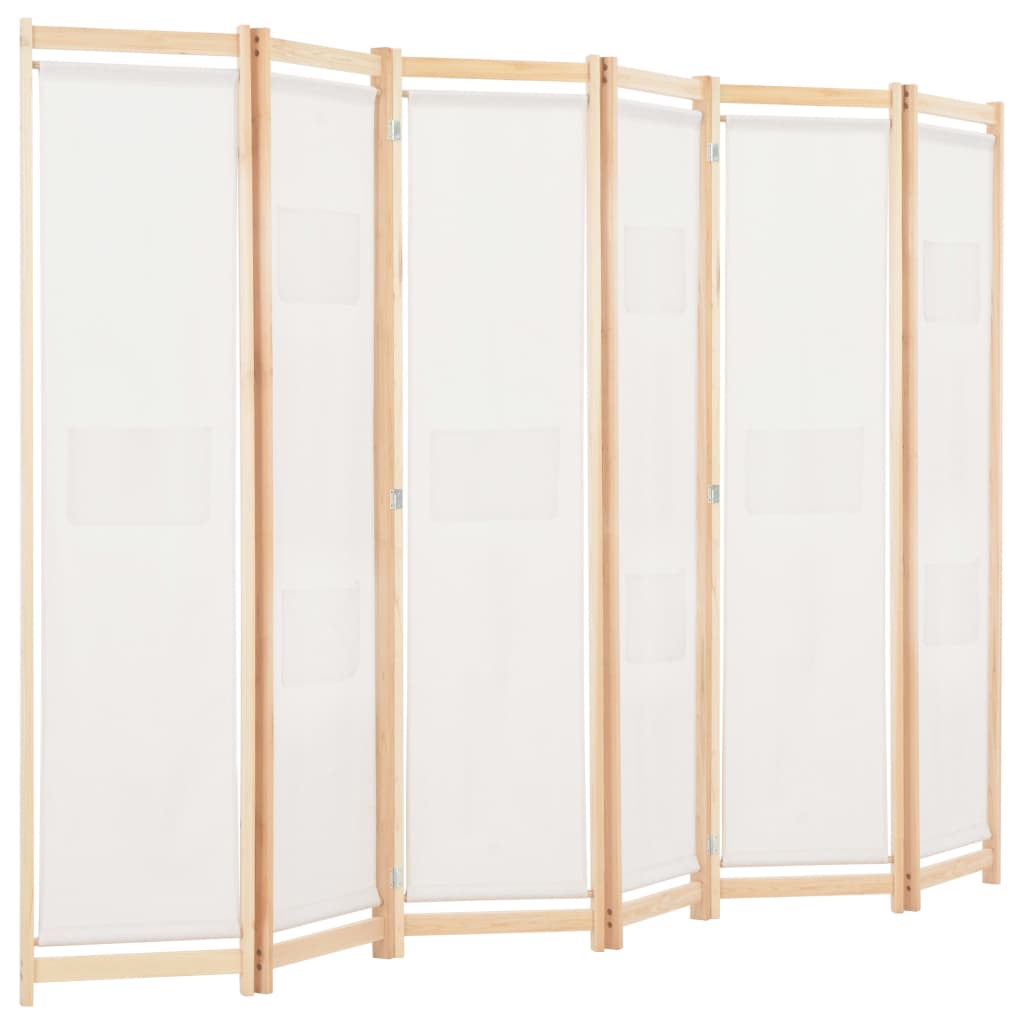 vidaXL 6-teiliger Raumteiler Cremeweiß 240 x 170 x 4 cm Stoff
