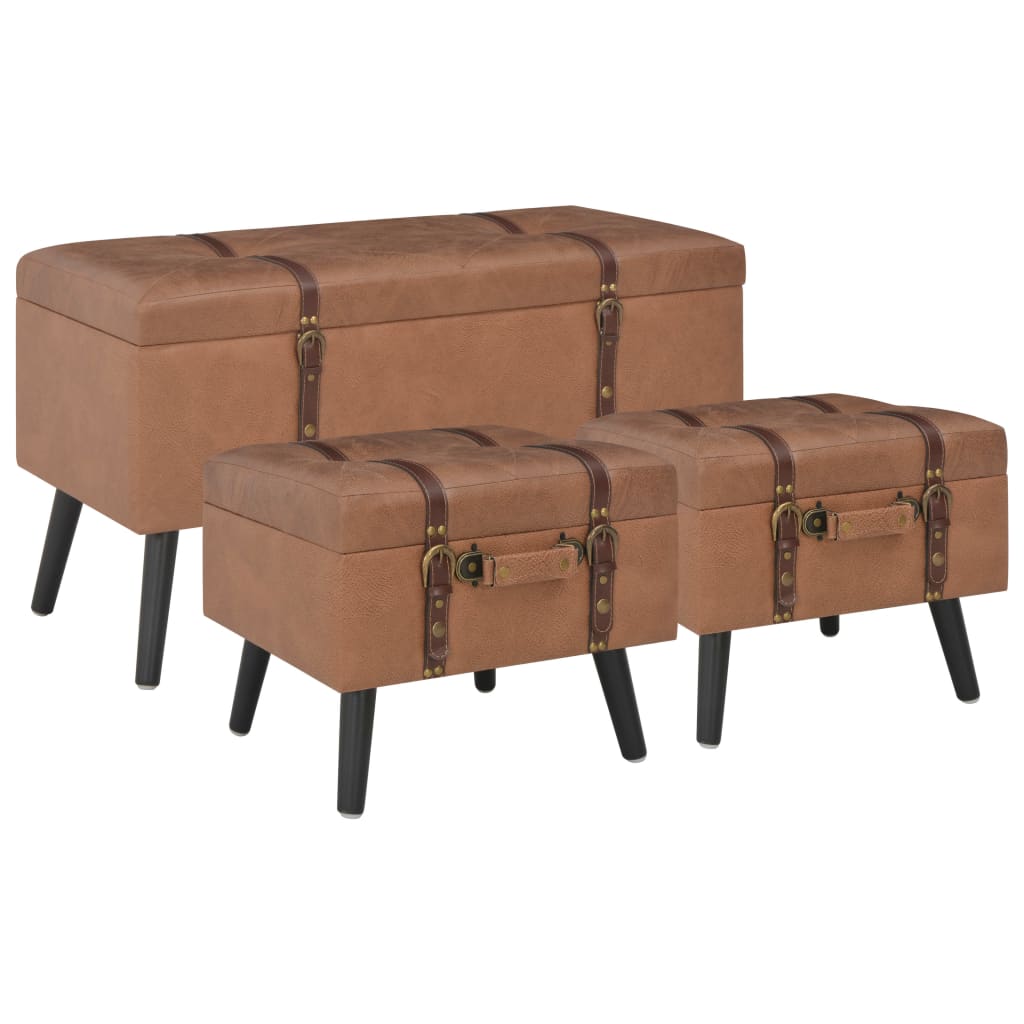 vidaXL Hocker mit Stauraum 3 Stk. Braun Kunstleder