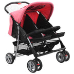 vidaXL Zwillingskinderwagen Rosa und Schwarz Stahl