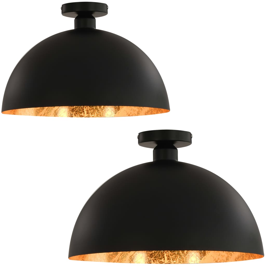 vidaXL Deckenleuchten 2 Stk. Schwarz und Gold Halbkugelförmig E27