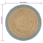 vidaXL Teppich Handgefertigt Jute mit Olivgrünem Rand 90 cm