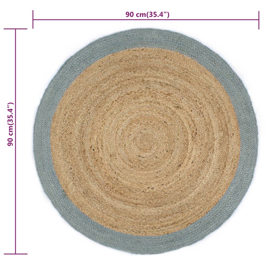 vidaXL Teppich Handgefertigt Jute mit Olivgrünem Rand 90 cm